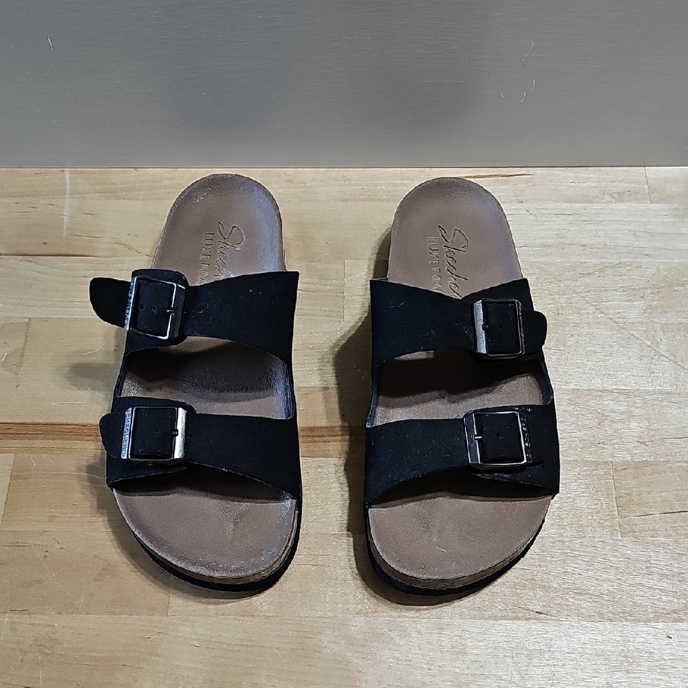 Skechers Black Double-Buckle Slide Sandals